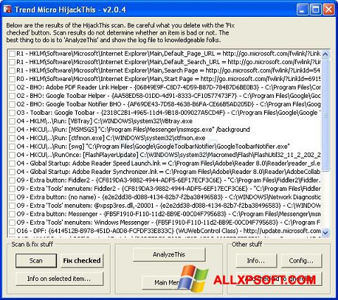 Screenshot HijackThis per Windows XP