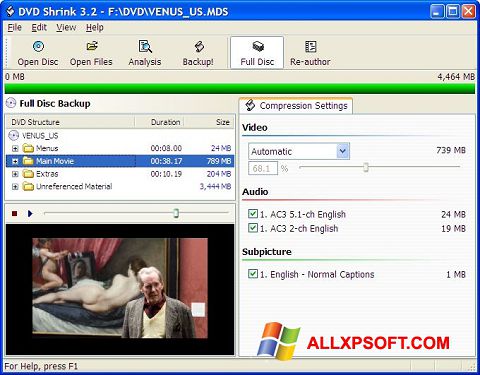 Screenshot DVD Shrink per Windows XP