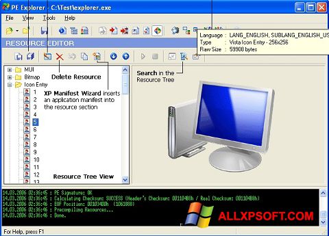 Screenshot PE Explorer per Windows XP