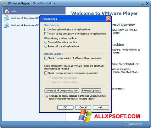 Screenshot VMware Player per Windows XP