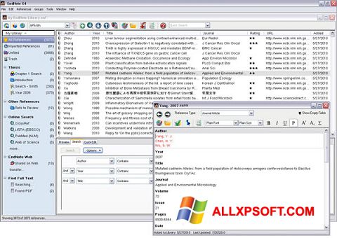 Screenshot EndNote per Windows XP