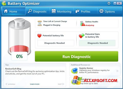Screenshot Battery Optimizer per Windows XP