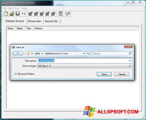 Screenshot SQLite Database Browser per Windows XP