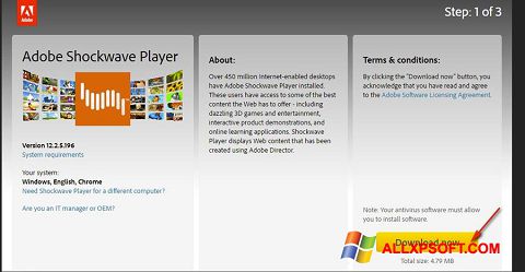 Screenshot Adobe Shockwave Player per Windows XP