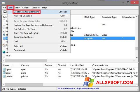 Screenshot Unassociate File Types per Windows XP