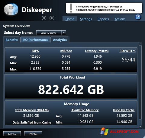 Screenshot Diskeeper per Windows XP