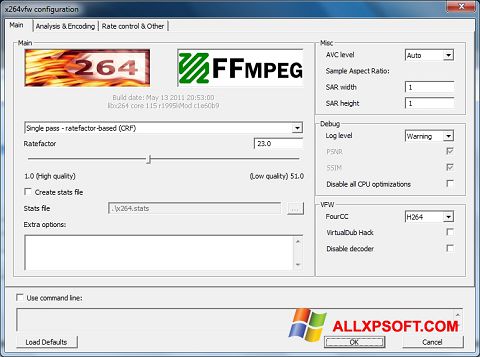 Screenshot x264 Video Codec per Windows XP
