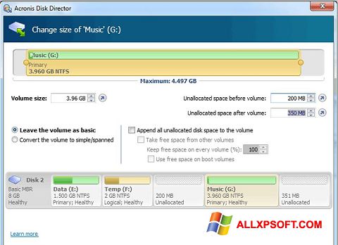 Screenshot Acronis Disk Director per Windows XP
