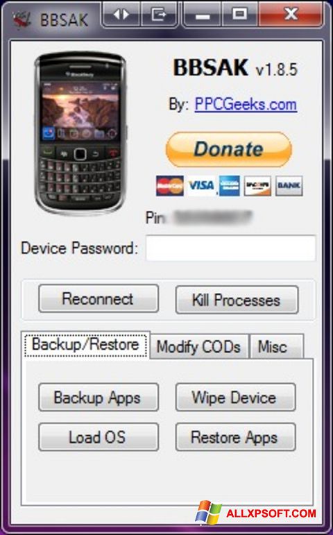 Screenshot BBSAK per Windows XP
