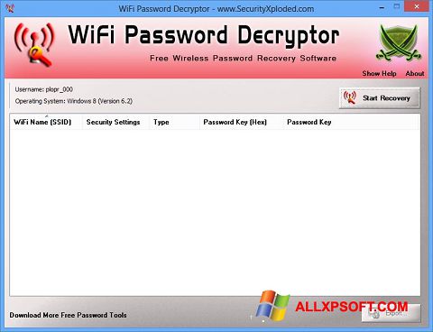 Screenshot WiFi Password Decryptor per Windows XP