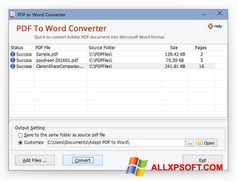 Screenshot PDF to Word Converter per Windows XP