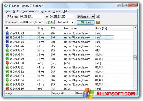 Screenshot Angry IP Scanner per Windows XP