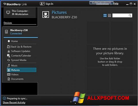 Screenshot BlackBerry Link per Windows XP