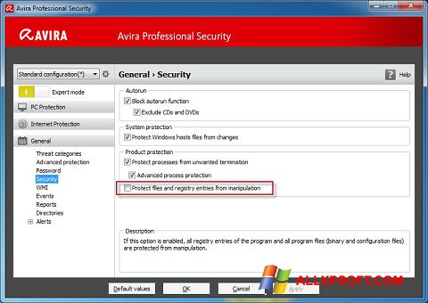 Screenshot Avira Professional Security per Windows XP