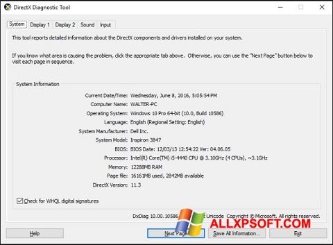 Screenshot DirectX per Windows XP