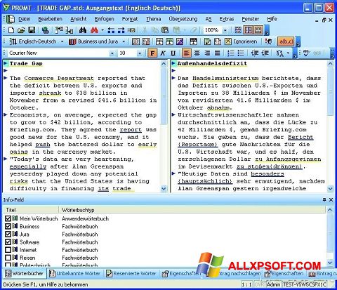 Screenshot PROMT per Windows XP