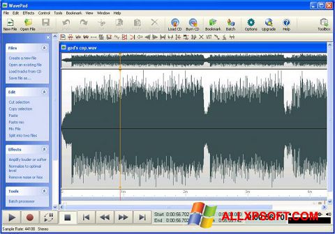 Screenshot WavePad Sound Editor per Windows XP