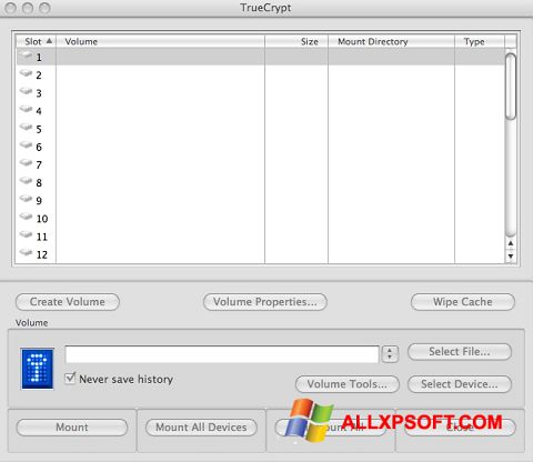 Screenshot TrueCrypt per Windows XP