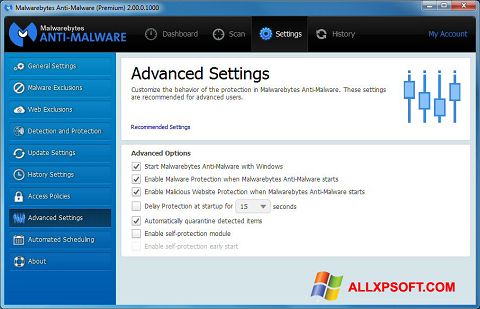 Screenshot Malwarebytes Anti-Malware per Windows XP
