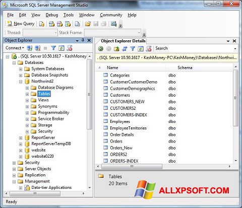 Screenshot Microsoft SQL Server per Windows XP