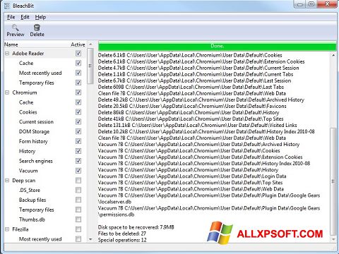 Screenshot BleachBit per Windows XP