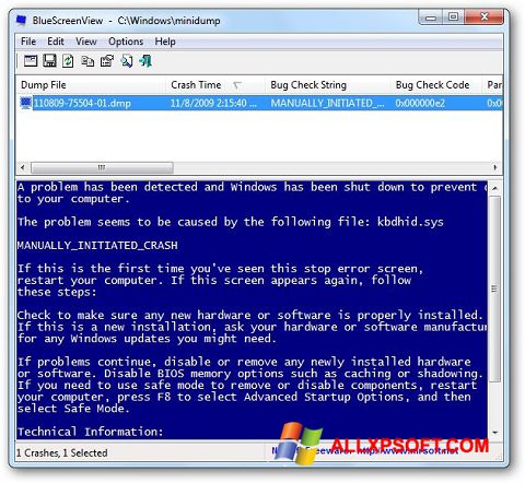 Screenshot BlueScreenView per Windows XP