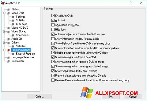 Screenshot AnyDVD per Windows XP