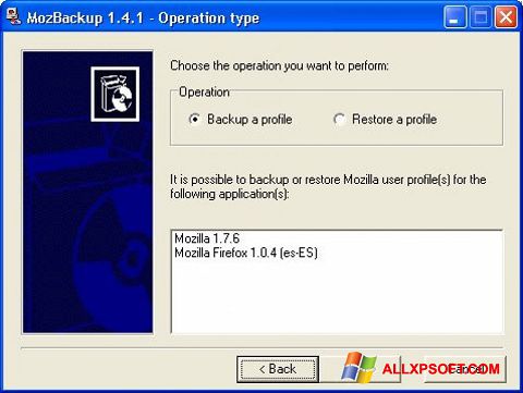 Screenshot MozBackup per Windows XP