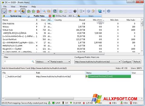 Screenshot DC++ per Windows XP