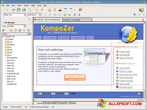 Screenshot KompoZer per Windows XP
