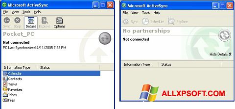 Screenshot Microsoft ActiveSync per Windows XP
