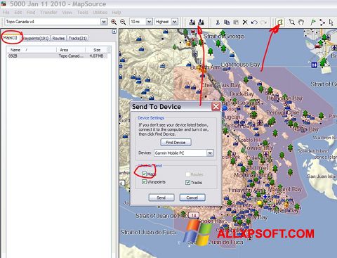 Screenshot MapSource per Windows XP