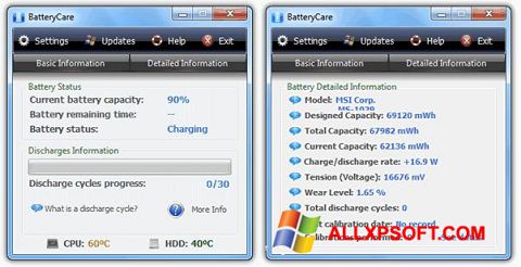 Screenshot BatteryCare per Windows XP