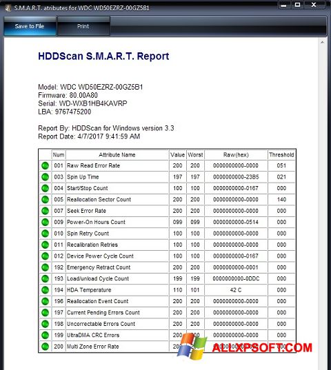 Screenshot HDDScan per Windows XP