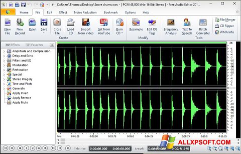 Screenshot Free Audio Editor per Windows XP