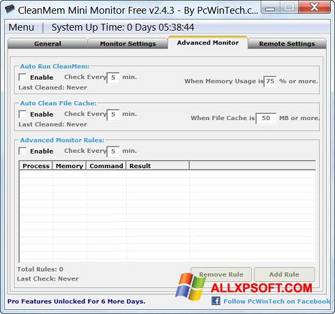 Screenshot CleanMem per Windows XP