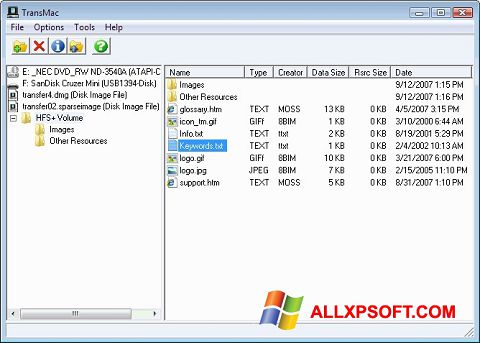 Screenshot TransMac per Windows XP