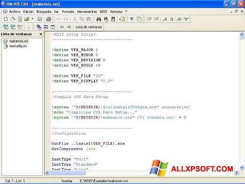 Screenshot NSIS per Windows XP