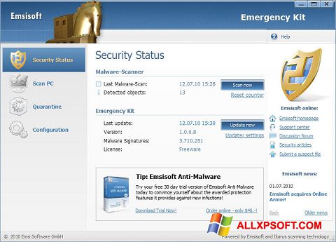 Screenshot Emsisoft Emergency Kit per Windows XP