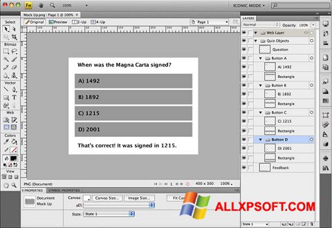 Screenshot Adobe Fireworks per Windows XP