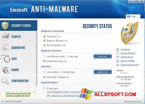 Screenshot Emsisoft Anti-Malware per Windows XP