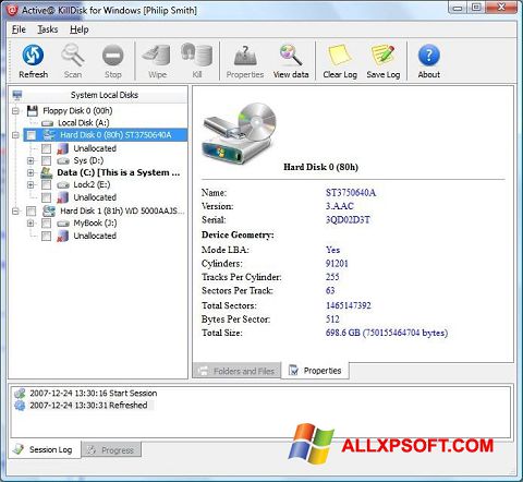 Screenshot Active KillDisk per Windows XP