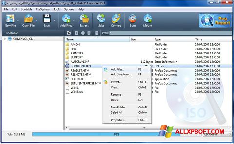 Screenshot WinISO per Windows XP