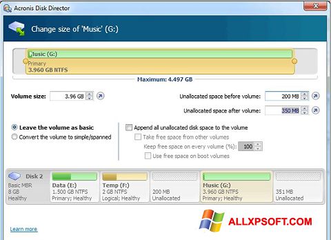 Screenshot Acronis Disk Director Suite per Windows XP