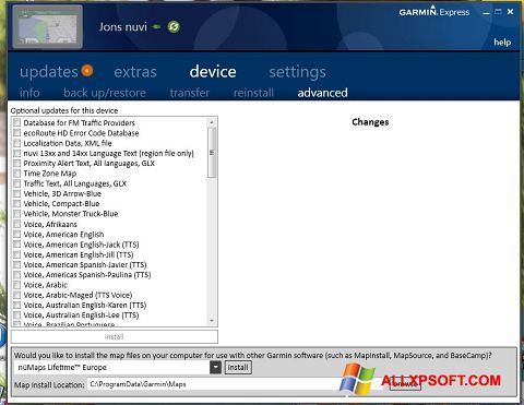 Screenshot Garmin Express per Windows XP