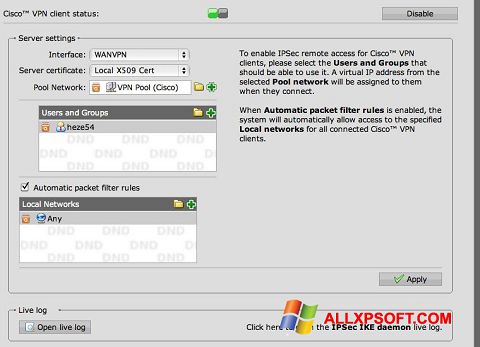 Screenshot Cisco VPN Client per Windows XP