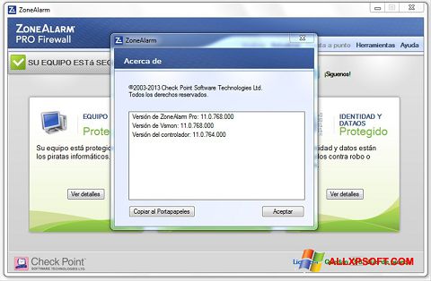 Screenshot ZoneAlarm per Windows XP