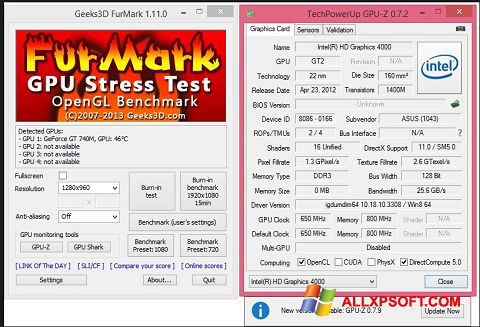 Screenshot FurMark per Windows XP