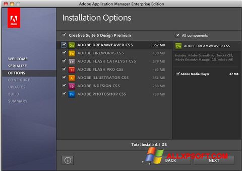 Screenshot Adobe Application Manager per Windows XP