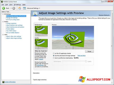 Screenshot NVIDIA ForceWare per Windows XP
